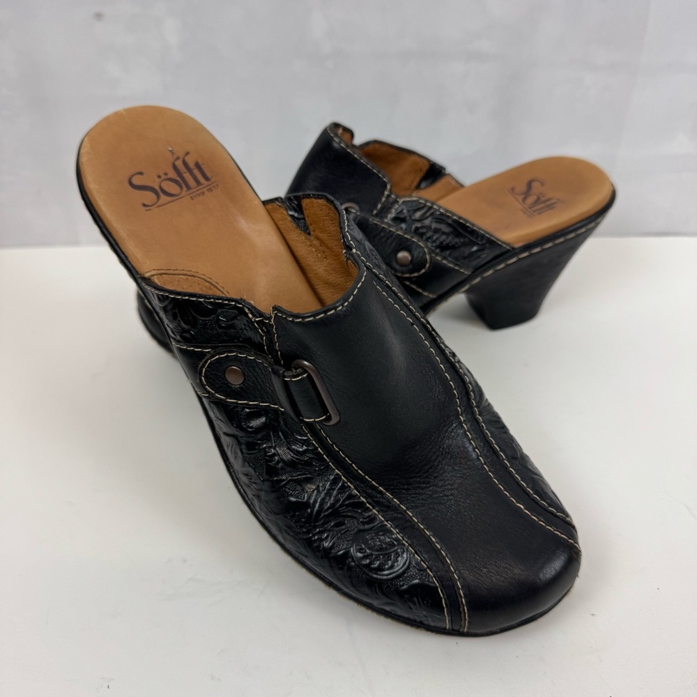 Sofft Clog Mule Black Leather Slip-On Sz. 7.5M
